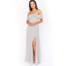 Show Me Your Mumu Emma Ruffle Maxi Dress Dove Grey Chiffon Size Small Bridesmaid