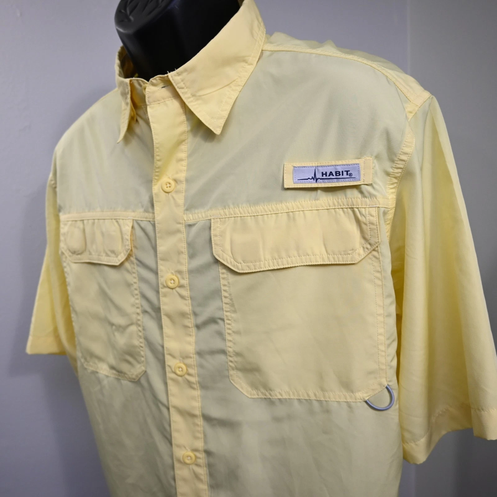 Habit Vented Fishing Shirt Yellow Performance Short Sleeve Mens Size Large