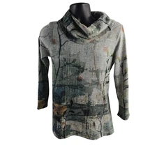 Jess & Jane Made in USA Abstract Print Cowl Neck Top Tunic Women's