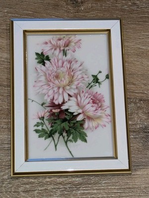 Kleines Porzellanbild Chrysantheme Blume Gerahmt von Lindner Porzellan