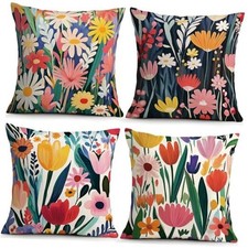 Decorative Throw Pillow Covers, Set of 4 Bold Graphic Modern Abstract Floral