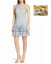 Eliza J Blue Lace Drop-Waist Ruffle Dress-Size 6