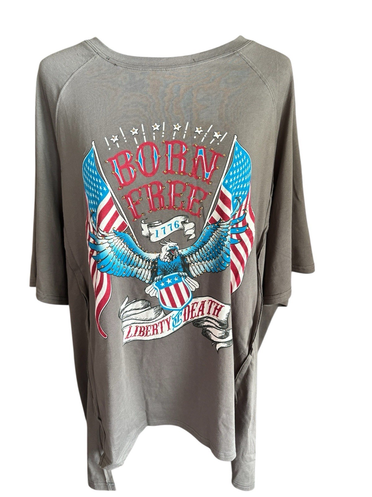 Sequined Americana Women’s Oversized Cotton Shirt Grey Size Large NWOT