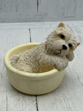 Vintage West Highland Terrier Figurine in Cream Bowl w/ Red Collar