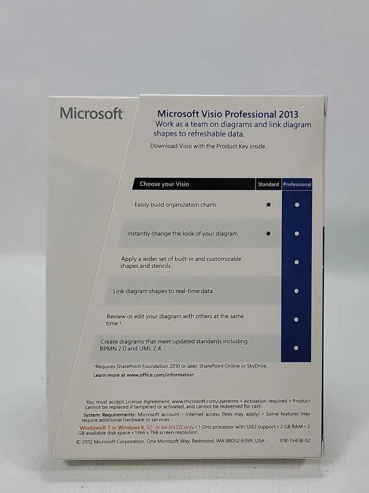 Microsoft Visio Professional 2013 Product Key Card No Disc SEALED/NEW 🆕️✅️ - Image 2 of 4