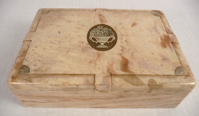 Vintage Schraft s Marbled Plastic Vanity Box Art Deco Floral Dresser Case