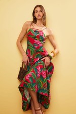FARM RIO Dream Garden Red Strappy Maxi Dress Large Elegant Summer Outfit