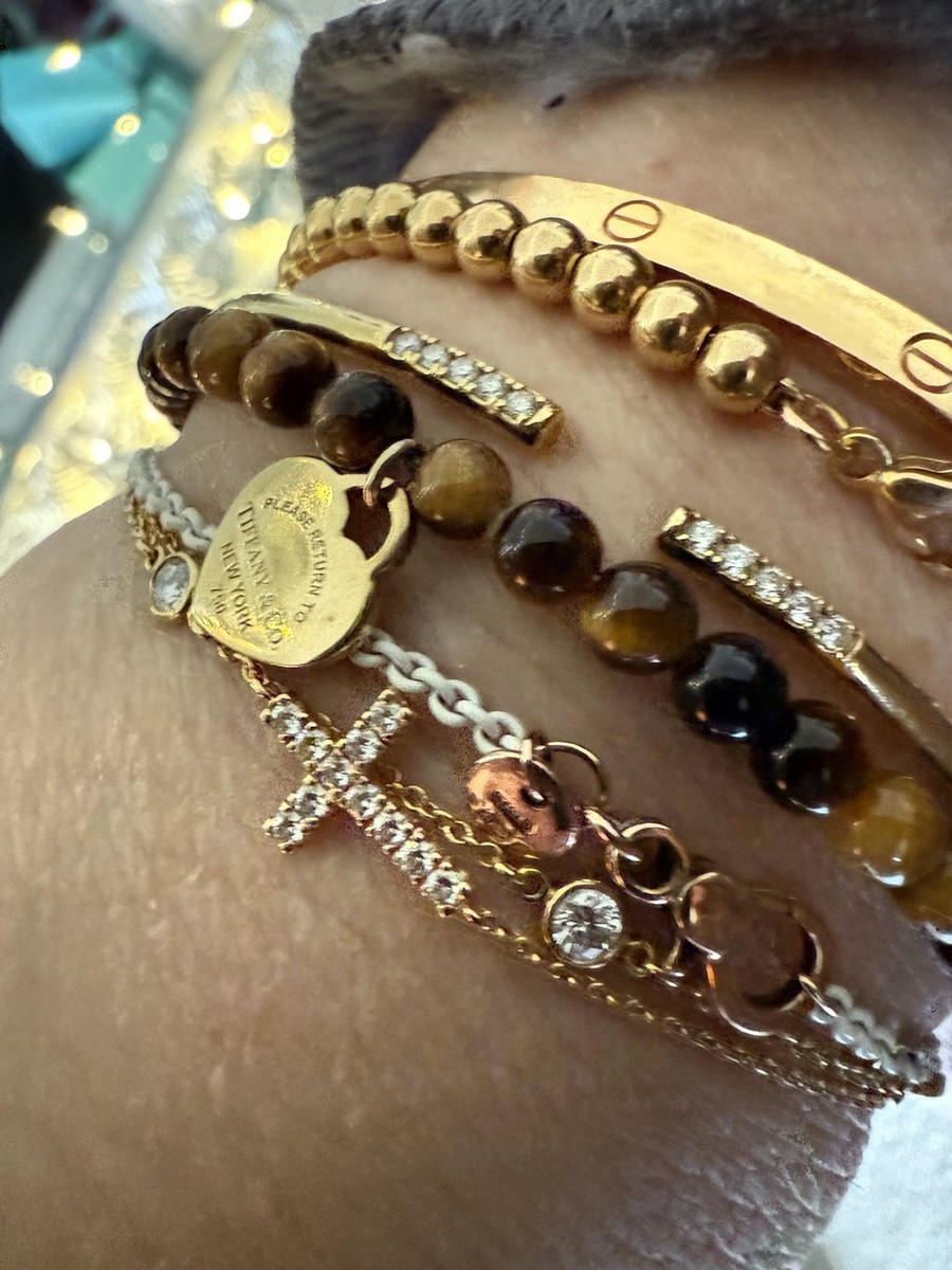 Tiffany Co Tigereye Bead Bracelet GOLD HEART