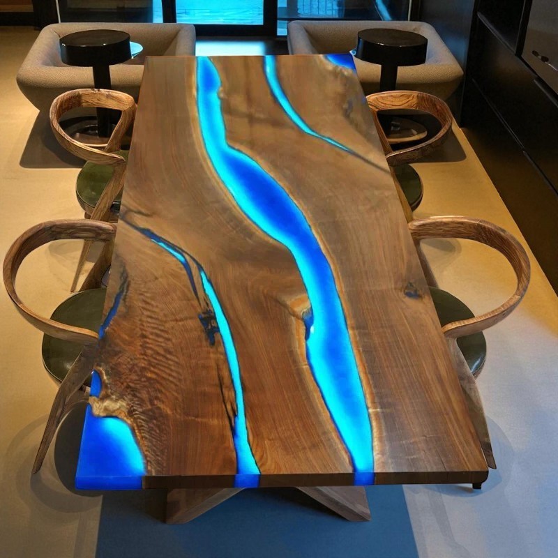 Blue Resin Epoxy Live Edge Wood Table Top 30x60 Custom Home Furniture-image