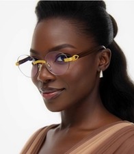 Women Hip Hop Glasses Clear Lens Gold Frame Rimless Square Shades Style Trendy