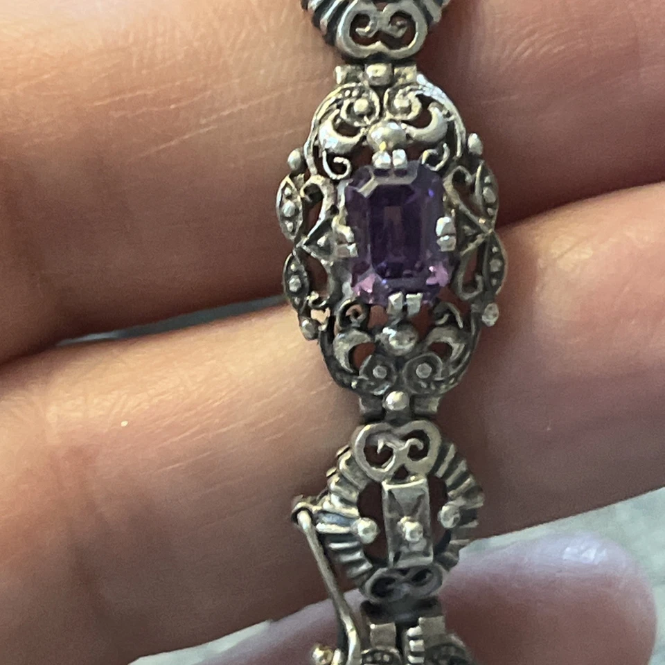 Pulsera vintage de plata de ley 925 amatista púrpura Foto 4 de 4