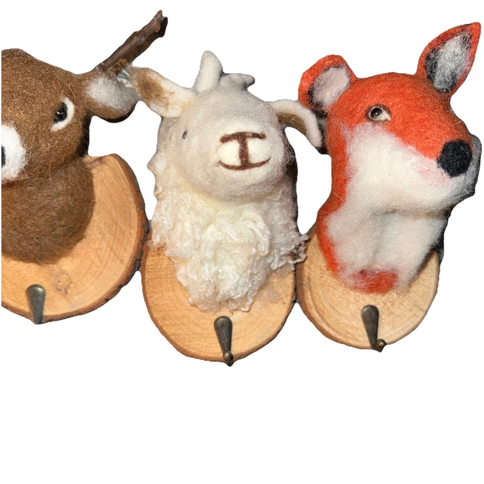 Ganchos de pared de tronco de árbol de animales de lana para guardería/niños! ¡Juego de 3! ¡Cabra, zorro, ciervo! 8"" Foto 3 de 4