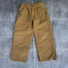Boy's Carhartt Brown Canvas Dungaree Fleece Flannel Lined Cotton Work Pants Sz 8