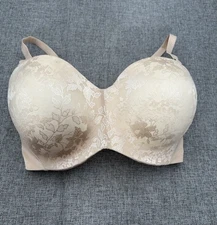 Curvy Couture Women's Padded Strapless Multi-Way Bra Beige Nude Lace 36G