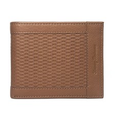 TOMMY BAHAMA Mens Basket Weave Embossed Bifold Leather Wallet Tan MSRP 80 NEW