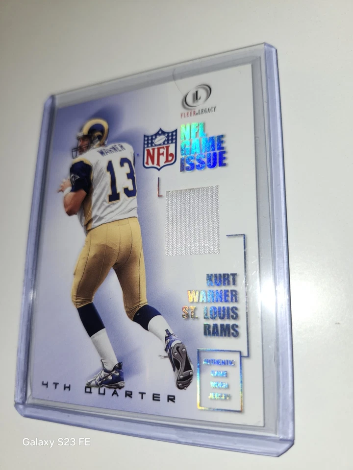 Tarjeta de reliquia de camiseta Fleer Legacy Kurt Warner 2001 edición del juego #12/25 GI-KW Foto 3 de 4