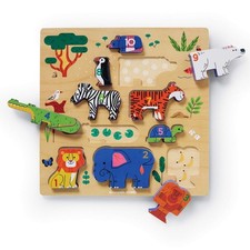 Crocodile Creek 31001 10 pcs Stacking Wood Puzzle/123 Zoo Puzzles, Multicoloured