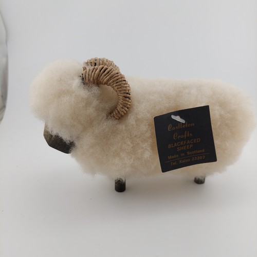 Vintage Castleton Crafts Jacob Sheep Figurine Wool & Wood Handmade In Scotland 