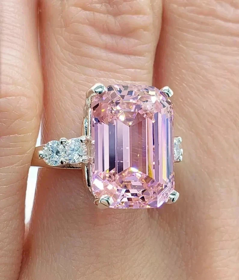 Anillo de compromiso de diamantes y zafiros rosados naturales de oro blanco de 14 k certificado de 5,40 quilates Foto 3 de 4