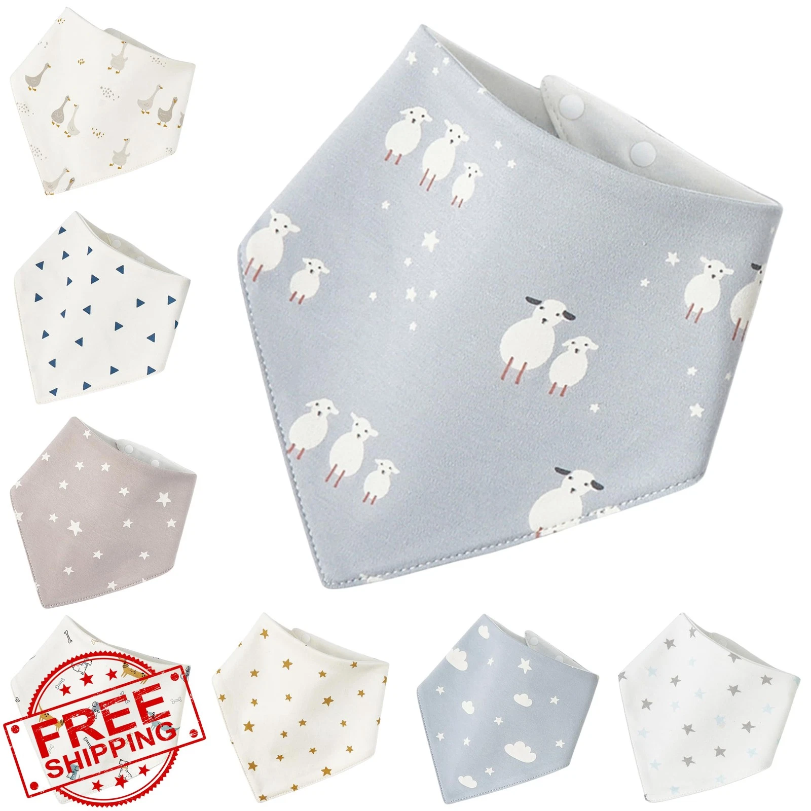 wefigs Baby Bibs 8-pack Bluecloud Waterproof Cotton