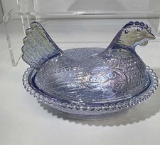 Exclusive 4.5" Purple Carnival Glass Hen on Nest Imported Electroplated
