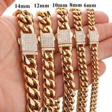 6-14mm Gold Tone Stainless Steel Miami Cuban Link Chain Necklace for Men Women