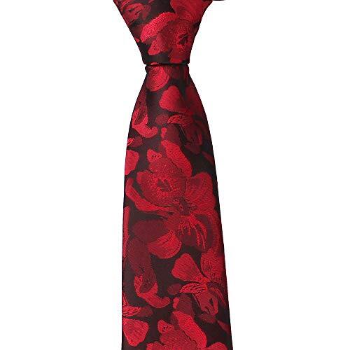 Men's Novelty Floral Ties Handmade Wedding Skinny Designer One Size Chili Red - Bild 2 von 5