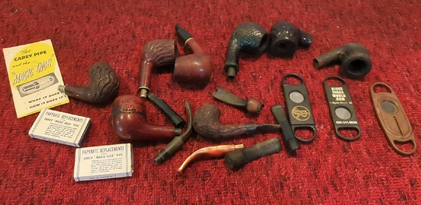 LOT OF WOOD SMOKING PIPES & PARTS CIGAR PAPYRATE TOBACCO STUMMEL STEMS