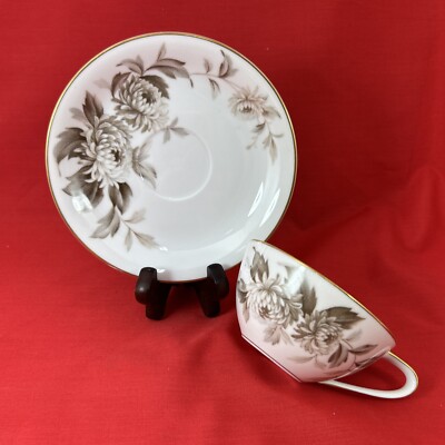 Noritake M Lasalle 5142 Flat Tea Cup Saucer Brown Floral Gold Trim