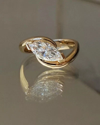 1.50 Ct Marquise Simulated Diamond Bypass Engagement Ring 14k Yellow Gold Plated