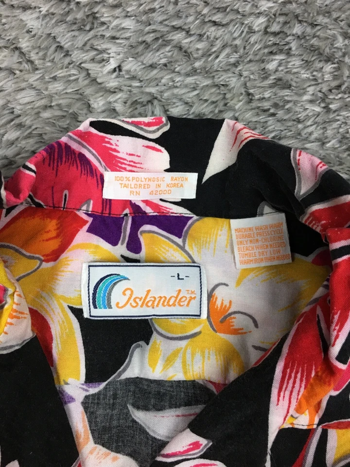 Islander Hawaiian Shirt Mens Size Large Red Yellow Floral Print Short Sleeve - Image 4 of 4