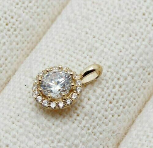 2C Round Cut Simulated Diamond Women's Halo Charm Pendant 14K Yellow Gold Plated