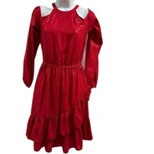 Michael Michael Kors Printed Cold Shoulder Dress Women's S Crimson Long Sleeves