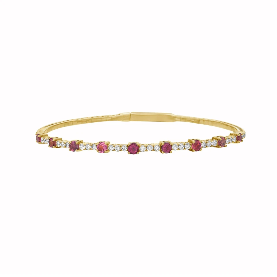 3.75ct Natural Round Diamond 14k Yellow Gold Ruby Anniversary Valentine Bracelet - Image 3 of 3
