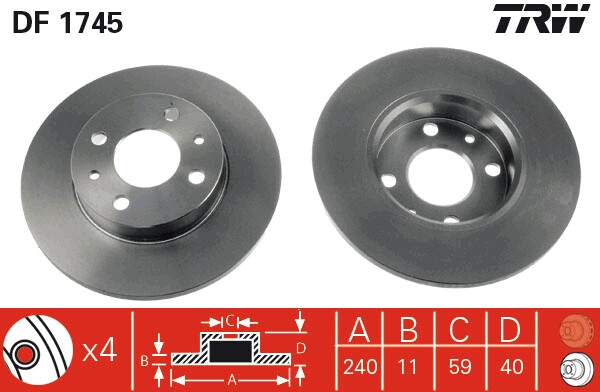 Pack Von 2 - Bremsscheibe DF1745 TRW FüR Ford Fiat Alfa Romeo Lancia-image