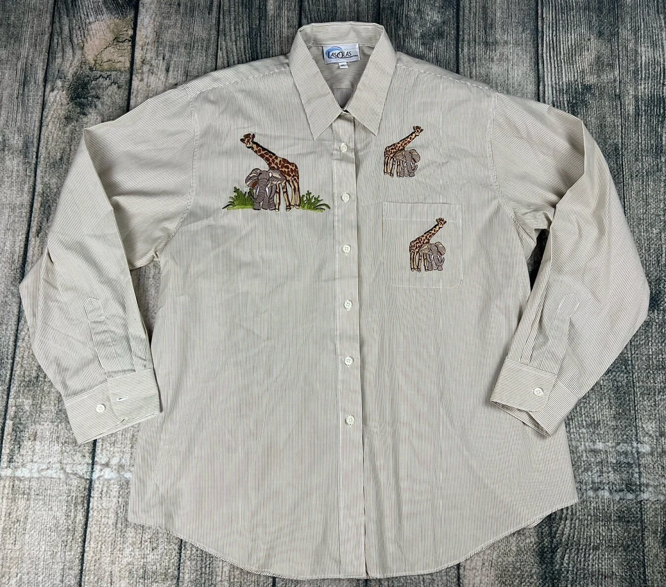 Camisa Las Olas Vintage Mujer Extra Grande Jirafa Elefante Zoológico Safari Rayas Foto 2 de 4