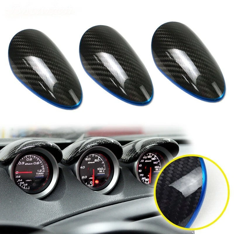 Carbon + Blue Line For Nissan 370Z Z34 COUPE FRONT GAUGE COVER POD TRIM 3PCS  Foto 2 de 4