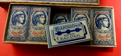 Vintage APOLLO Nr. 10 Solingen Blaustahl 100 RASIERKLINGEN Rasierer OVP  Sammler