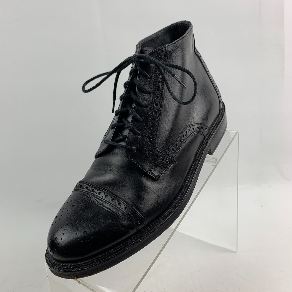 Emilio Franco Ankle Boots Black Leather Cap Brogue Round Toe  display picture 1