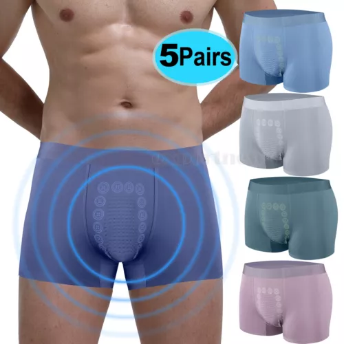 5PCS Magnetic Therapy Men's Underwear Elastic Men's Boxer Slim Briefs Breathable - 第 1/20 張圖片
