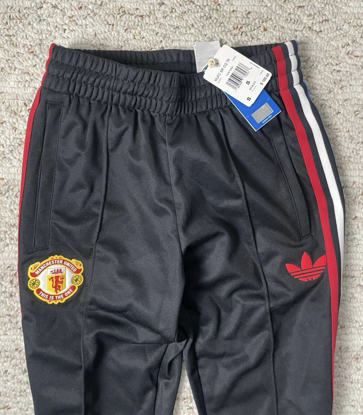 New NWT Adidas X The Stone Roses Manchester United Track Pants Black Soccer $100 image 2