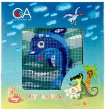 DIY Collection D'Art Dolphin Ocean Kids Needlepoint Beginner Starter Kit 4" x 4"