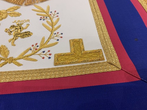 Mark Grand Full Dress Apron And Collar Made On Lamb Skin Junior Masonic Apron - Picture 3 of 11
