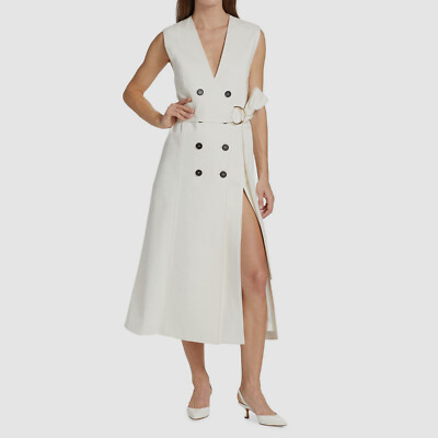 $1890 Carolina Herrera Women's White Button Front Belted Waist Wrap Dress Size 8
