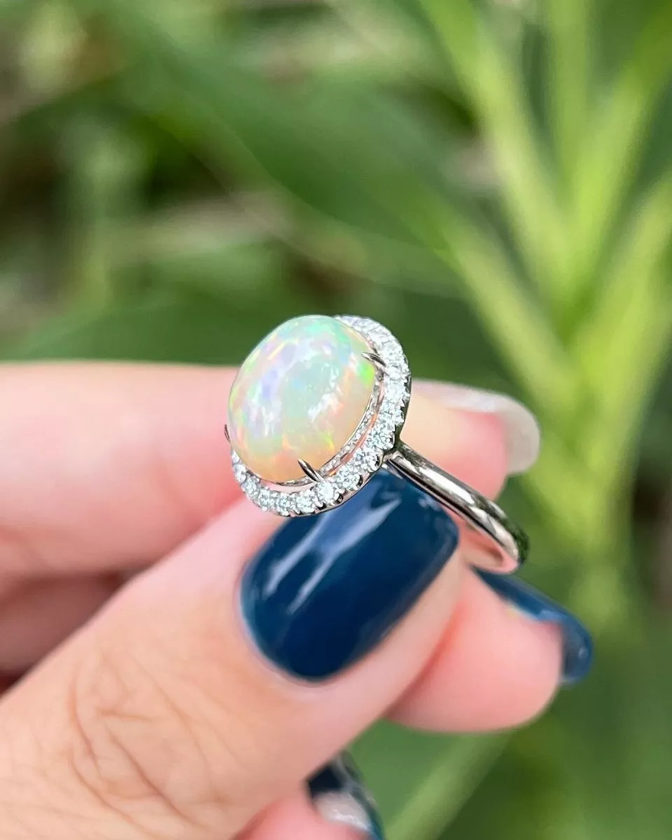 Natural Ethiopian Fire White Opal Stone Ring Original White Fire Opal Stone  Ring