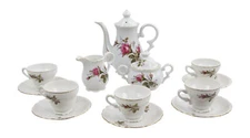 Vintage Fine China Tea Set in Rose Pattern Includes 5 Tea Cups and Saucers