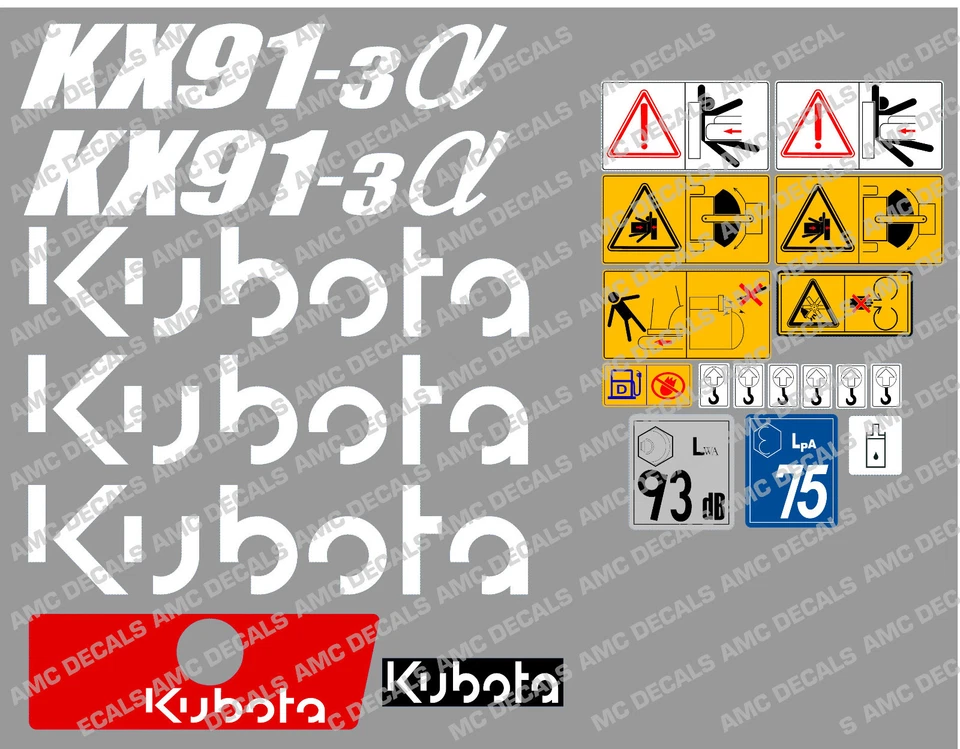 KUBOTA KX91-3 MINI DIGGER COMPLETE DECAL SET WITH SAFETY WARNING SIGNS - image 1 of 1