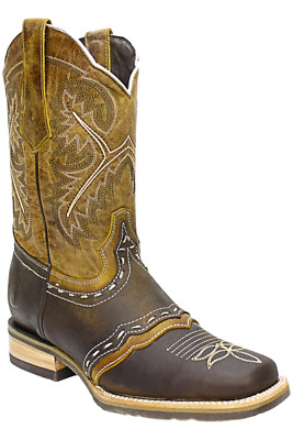 Men Genuine Leather Wyoming Western Square Toe Brown Boots Handcrafted Quality