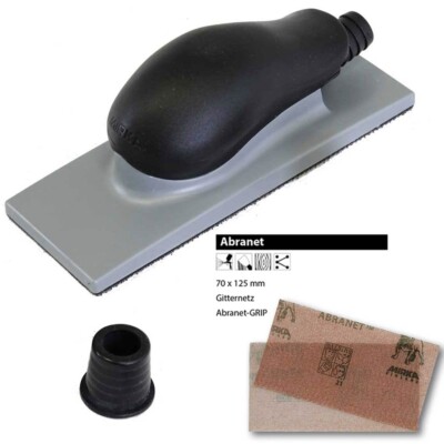 MIRKA Handblock 70 x 125mm 13-Loch Klett grau + 30x Abranet P80 P120 P180
