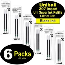 Uniball 65808PP 207 Impact Refills, Black Gel Ink, 1.0mm Bold Point, 6 Packs